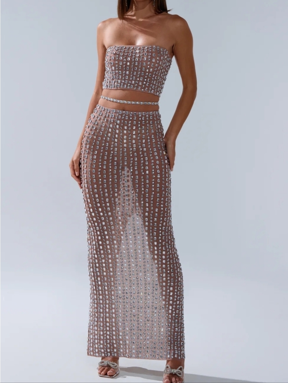 ALL THE SHINE RHINESTONE MAXI SKIRT - XL